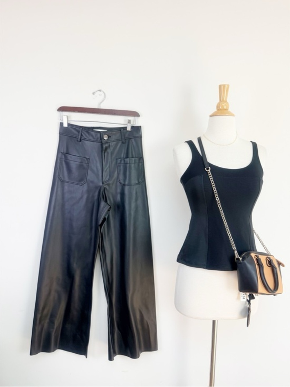 Zara Black Faux-Leather Wide Leg Pants